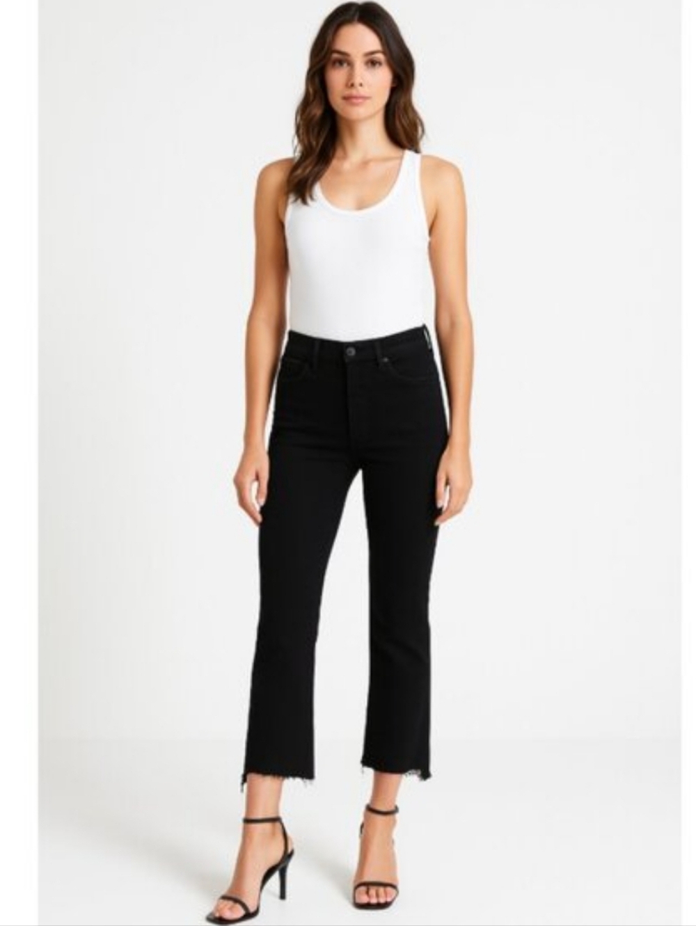 MOTHER The Insider Crop Step Fray Jeans In Not Guilty Black Size 25